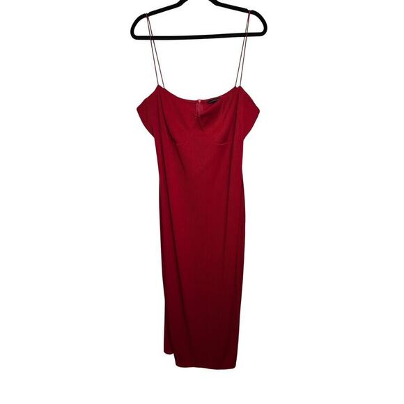 Pretty Little Thing Red Spaghetti Strap Maxi Ribbed Dress With Slit Plus Size 20 - Picture 1 of 7